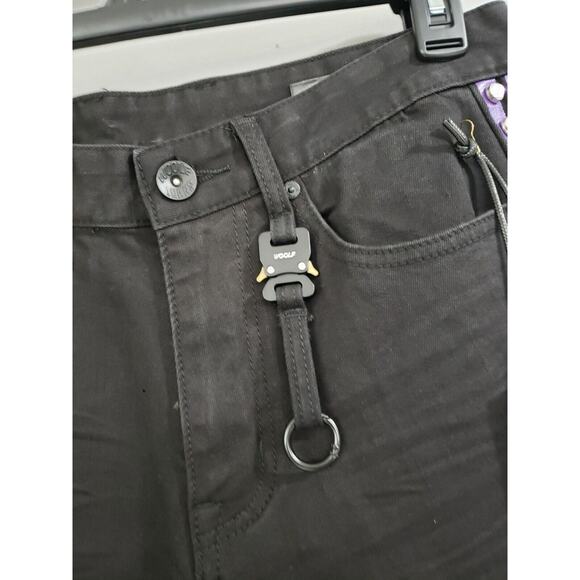 Mens Jeans Woolf Urban Style Size 32X32 Skinny BlacK Purple Hip Hop Rhinestone - Picture 4 of 7